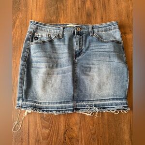 KanCan Frayed Hem Blue Mini Skirt